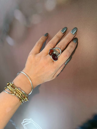 Abstract Ruby & Orange Kyanite Open Ring – Handmade in 925 Sterling Silver