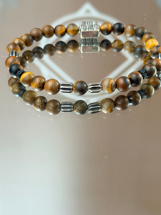 Matte Tiger’s Eye Men’s Bracelet with 925 Sterling Silver