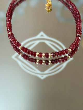 Wine Red Jade Necklace with 9K Gold Accents