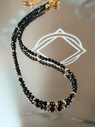Black Spinel Necklace with 9K Gold Accents