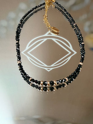 Black Spinel Necklace with 9K Gold Accents