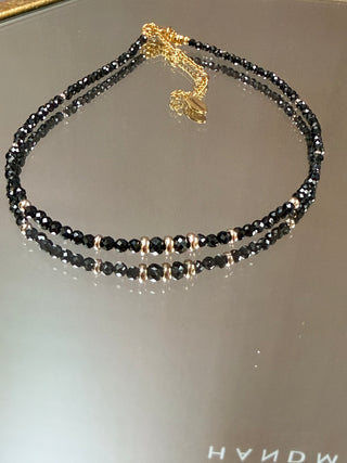 Black Spinel Necklace with 9K Gold Accents
