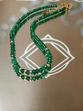 Green Jade Necklace with 9K Gold Accents