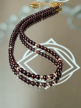 Dark Red Garnet Necklace with 9K Gold Accents