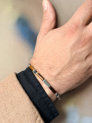 Tiger’s Eye & Black Lava Men’s Bracelet – 925 Sterling Silver