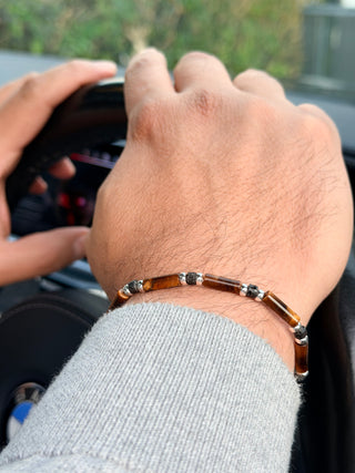 Tiger’s Eye & Black Lava Men’s Bracelet – 925 Sterling Silver