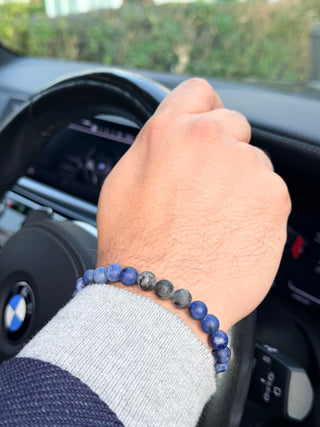 Blue Sodalite, Matte Labradorite & Black Lava Men’s Bracelet – 925 Sterling Silver