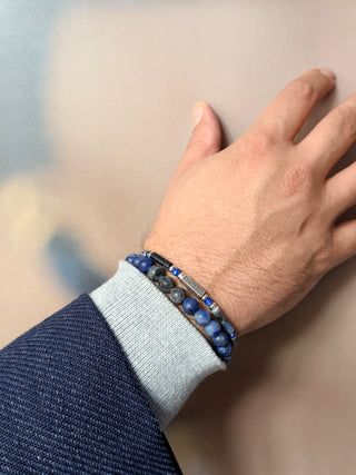 Men’s Sodalite and Lapis Lazuli Bracelet with 925 Sterling Silver