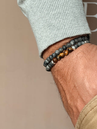 Tiger’s Eye & Grey Labradorite Men’s Bracelet – 925 Sterling Silver