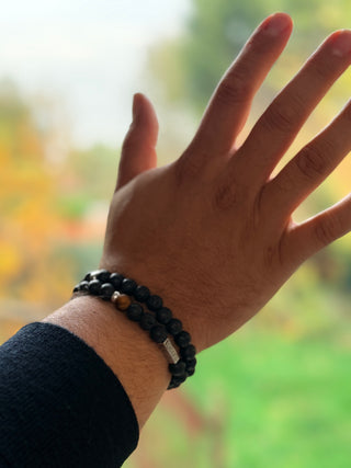 Black Lava Stone Men’s Bracelet – 925 Sterling Silver
