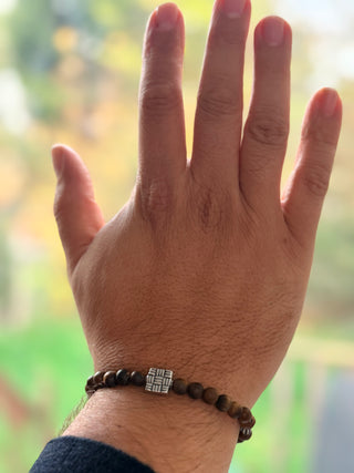 Matte Tiger’s Eye Men’s Bracelet with 925 Sterling Silver