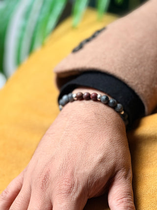 Grey Labradorite & Red Jasper Men’s Bracelet – 925 Sterling Silver