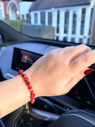 Natural Coral Chip Bracelet with 18K Gold Accents