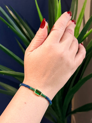 Green & Blue Jade Bracelet with Gold-Plated Accents