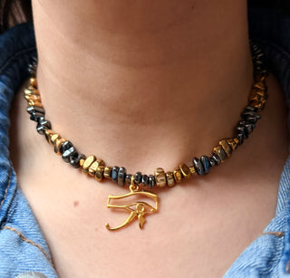 Eye of Horus Hematite Necklace – 18K Gold-Plated Sterling Silver Pendant