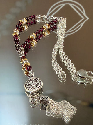 Finest Garnet Necklace with 925 Silver & 18K Gold-Plated Details