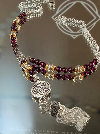 Finest Garnet Necklace with 925 Silver & 18K Gold-Plated Details