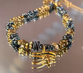 Eye of Horus Hematite Necklace – 18K Gold-Plated Sterling Silver Pendant