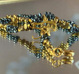 Eye of Horus Hematite Necklace – 18K Gold-Plated Sterling Silver Pendant