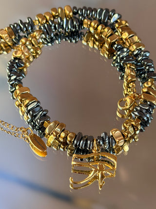 Eye of Horus Hematite Necklace – 18K Gold-Plated Sterling Silver Pendant