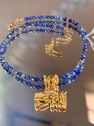 AAA Lapis Lazuli & Eye of Horus Necklace – 925 Sterling Silver, 18K Gold Plated