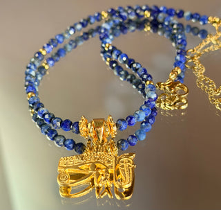 AAA Lapis Lazuli & Eye of Horus Necklace – 925 Sterling Silver, 18K Gold Plated