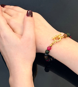 Multi-Colour Chalcedony Bracelet with 18K Gold Accents