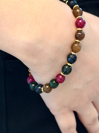 Multi-Colour Chalcedony Bracelet with 18K Gold Accents