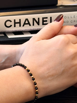 AAA Black Spinel Bracelet with 18K Gold-Plated Sterling Silver Spacers & Toggle Clasp