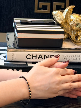 AAA Black Spinel Bracelet with 18K Gold-Plated Sterling Silver Spacers & Toggle Clasp