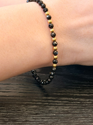 AAA Black Spinel Bracelet with 18K Gold-Plated Sterling Silver Spacers & Toggle Clasp