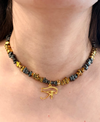 Eye of Horus Hematite Necklace – 18K Gold-Plated Sterling Silver Pendant