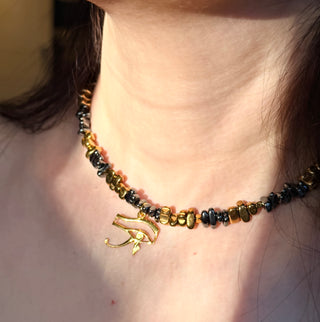 Eye of Horus Hematite Necklace – 18K Gold-Plated Sterling Silver Pendant