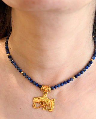 AAA Lapis Lazuli & Eye of Horus Necklace – 925 Sterling Silver, 18K Gold Plated
