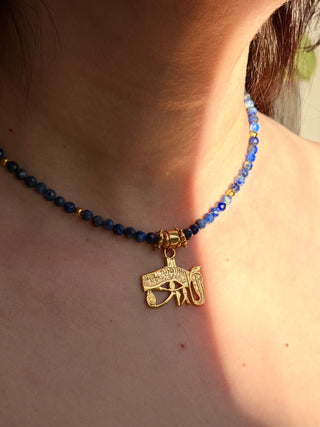 AAA Lapis Lazuli & Eye of Horus Necklace – 925 Sterling Silver, 18K Gold Plated