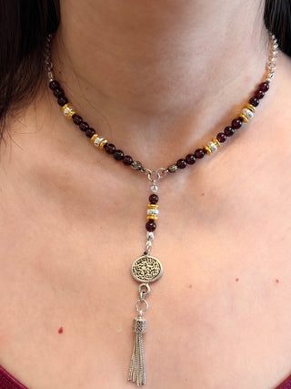 Finest Garnet Necklace with 925 Silver & 18K Gold-Plated Details