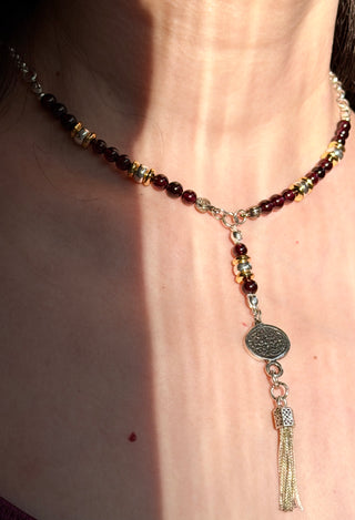 Finest Garnet Necklace with 925 Silver & 18K Gold-Plated Details
