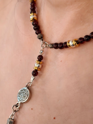 Finest Garnet Necklace with 925 Silver & 18K Gold-Plated Details