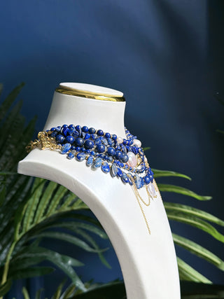 Midnight Blue Lapis Lazuli & Pearl Statement Necklace