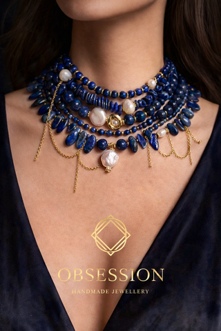 Midnight Blue Lapis Lazuli & Pearl Statement Necklace