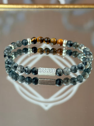 Tiger’s Eye & Grey Labradorite Men’s Bracelet – 925 Sterling Silver
