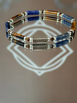 Men’s Tiger’s Eye and Sodalite Bracelet with 925 Sterling Silver
