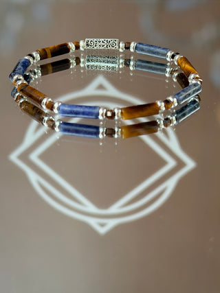 Men’s Tiger’s Eye and Sodalite Bracelet with 925 Sterling Silver