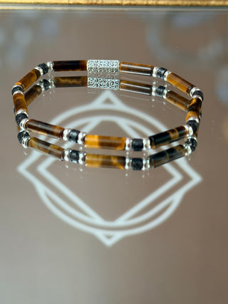 Tiger’s Eye & Black Lava Men’s Bracelet – 925 Sterling Silver