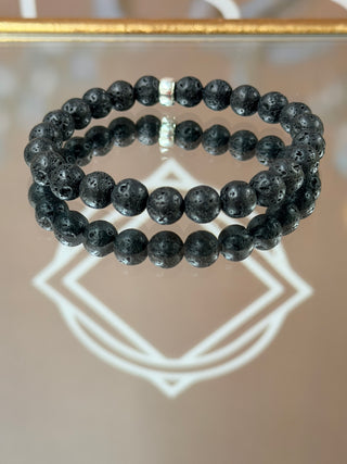 Black Lava Stone Men’s Bracelet – 925 Sterling Silver