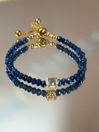Blue Jade Bracelet with 18K Gold Accents