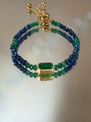 Green & Blue Jade Bracelet with Gold-Plated Accents