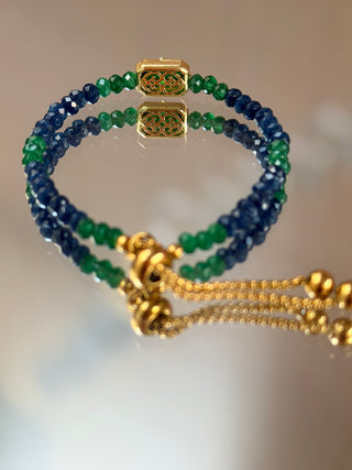 Green & Blue Jade Bracelet with Gold-Plated Accents