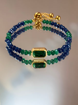 Green & Blue Jade Bracelet with Gold-Plated Accents