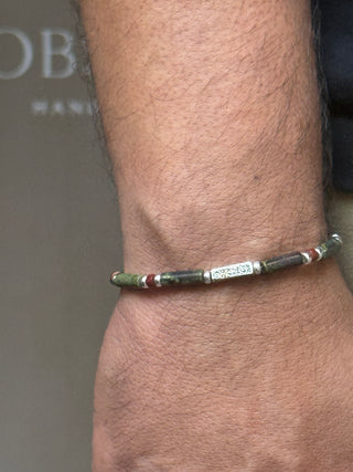 Dragon Blood Jasper & Picasso Jasper Men’s Bracelet – 925 Sterling Silver